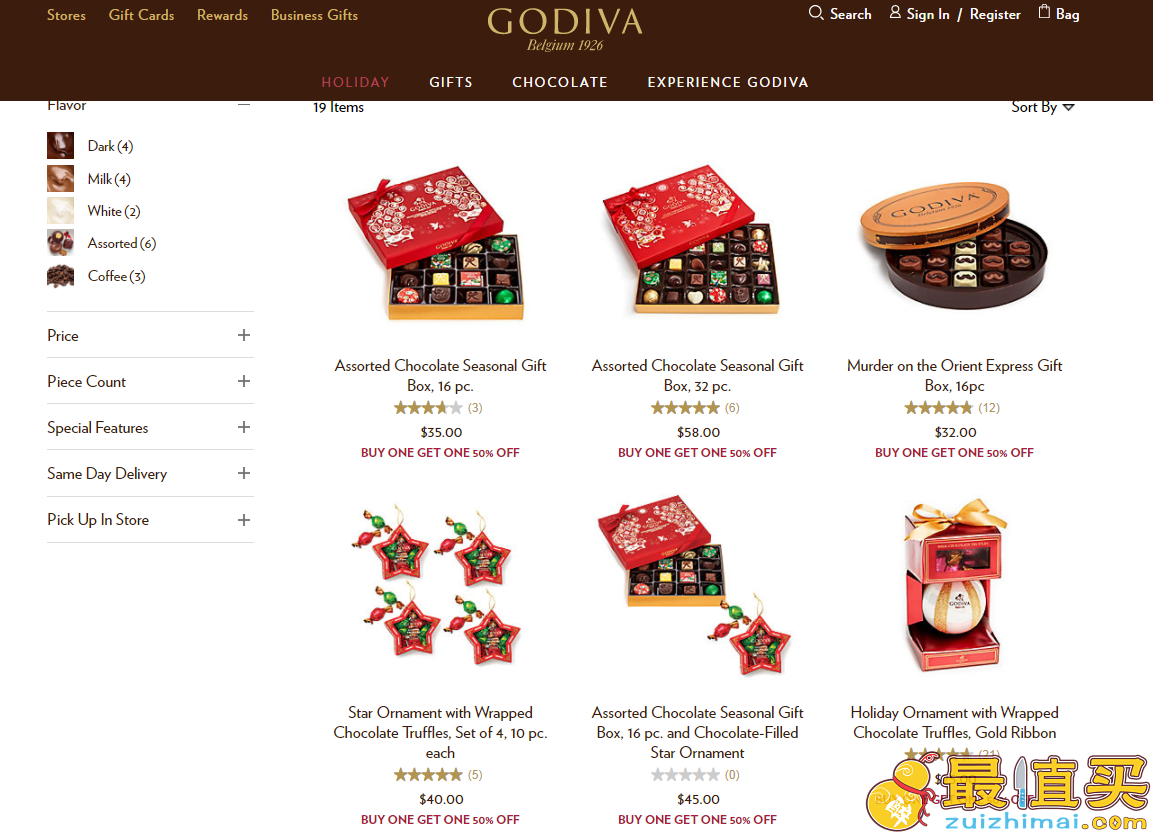 【仅此1天】Godiva歌帝梵2017优惠码，精选巧克力礼盒、热可可、咖啡等 全场第二件半价+满$25美境免邮！